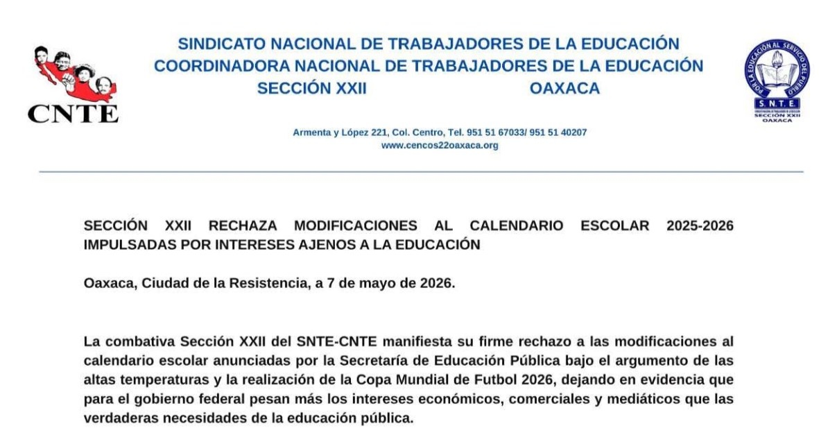 CNTE protesta cambio a calendario escolar