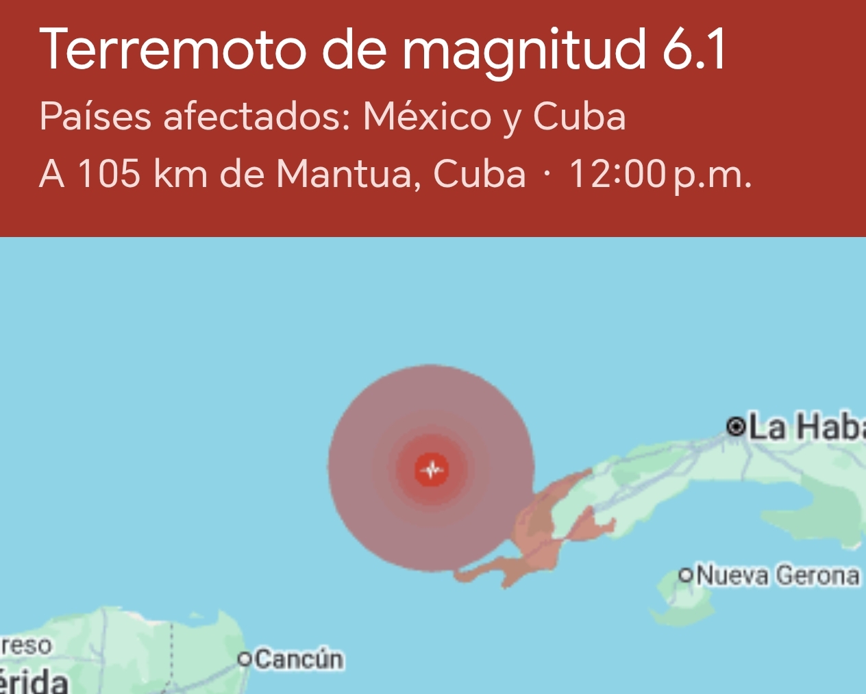 Sismo 6.1 en Cuba, se siente también en Cancún